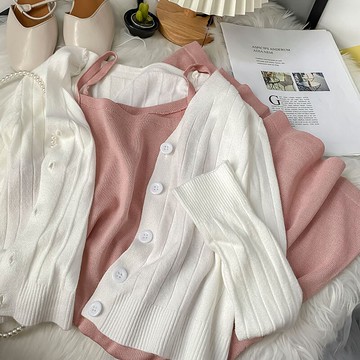 奶甜裙子兩件套夏女新款春秋網紅炸街甜酷吊帶裙早秋裝套裝