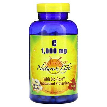 Nature's Life, 含生物玫瑰的維生素 C，1000 毫克，250 粒素食膠囊
