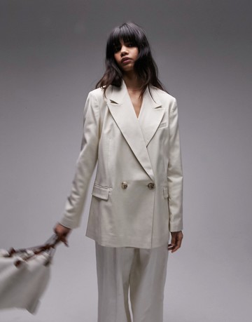 Topshop co-ord straight blazer in light sand-Blonde