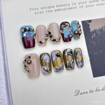 🎀可可精選🎀【漫野】純手工穿戴甲輕奢金屬感立體顯白穿戴甲ins風複古韓風甲手工穿戴甲百搭美甲貼片顯白美甲片 3JJY