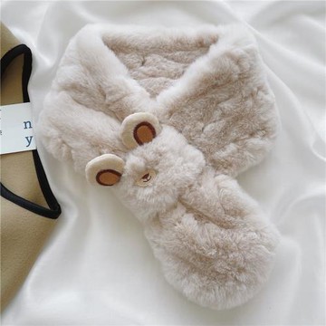 可愛小羊駝毛絨圍脖冬季外搭保暖領巾護頸百搭韓版毛毛交叉圍巾女