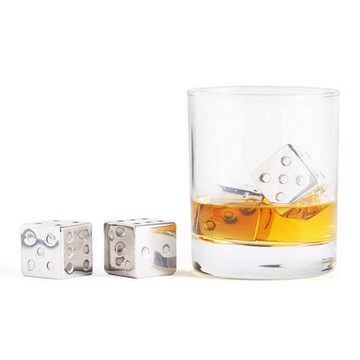 【Outset】附袋不鏽鋼威士忌冰石4入(骰子)