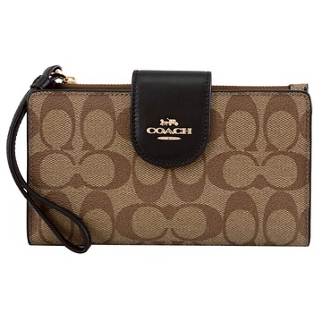 COACH C2874 馬車LOGO手提式扣式對開長夾.黑邊