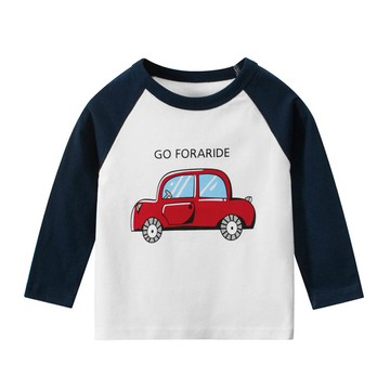 27KIDS - 純棉長袖上衣-紅色轎車-米白+藏青