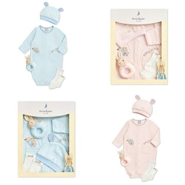 Peter Rabbit 比得兔 可愛小兔妙妙裝禮盒/連身衣4件組禮盒 (妙妙裝+手搖鈴+帽子+襪子)(淡粉色/水藍色) 尺寸-6個月★衛立兒生活館★