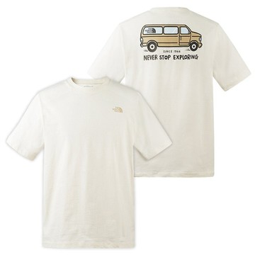 The North Face 男女 彈性透氣純棉短袖圓領T恤.休閒套頭衫.運動上衣/概念性印花圖案/88GH-QLI 沙丘白