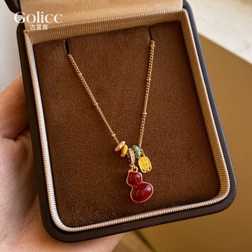 雙面紅色貝殼招財葫蘆吊墜毛衣項鏈女秋冬配飾輕奢高級感2026新款