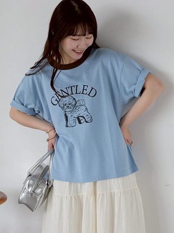 可愛手繪感小狗圖案短袖T恤(0F001065410) - ehka sopo