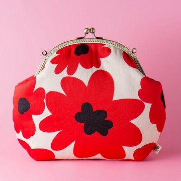 【大蕊紅花-白底】復古金屬口金包 #包包#日式#女包#小包