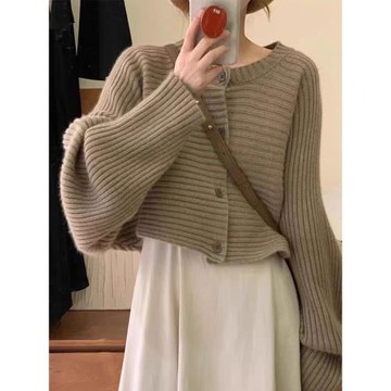 秋冬裝新款chic高級感蝙蝠袖寬松毛衣針織設計感小眾開衫氣質外套