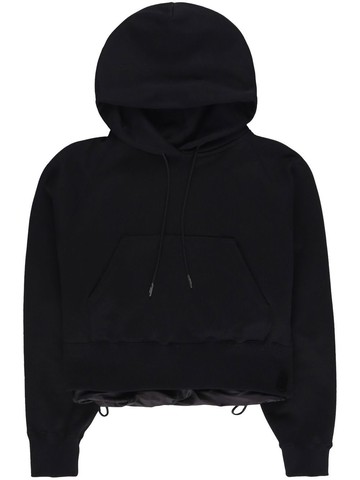 sacai - cropped drawstring jersey hoodie - women - Cotton - 4 - Black