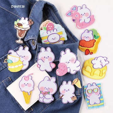電腦繡花標 補丁貼 可愛 卡通動物 兔子 刺繡貼 服裝輔料 DIY 配飾 布貼