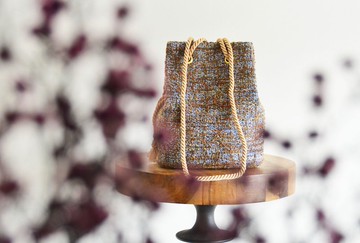 法式高級混紡金屬絲斜紋軟呢 2way 小圓包 棕藍色 適用於成人式、和服、畢業典禮