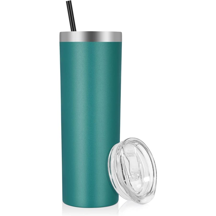 VEGOND Stainless Steel Skinny Tumbler  20 oz Vacuum Insulated Tumbler with Lid and Straw  Double Wall Coffee Cup  Travel Mug for Cold Hot Drinks  D