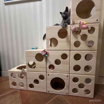 🚛免運🚛色子骰子可組閤貓咪貓窩貓爬架子一體兩用實木貓架樹洞玩具家用 貓窩 個性化 骰子 骰子貓窩 可組閤式 貓咪 爬