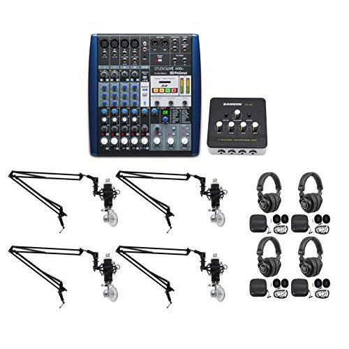 PRESONUS StudioLive SLM AR C Mixer Recording Interface Bundle with Rockville RCM 03 Pro Recording Mic, PRO-M 50 Studio Headphones, SAMSON QH