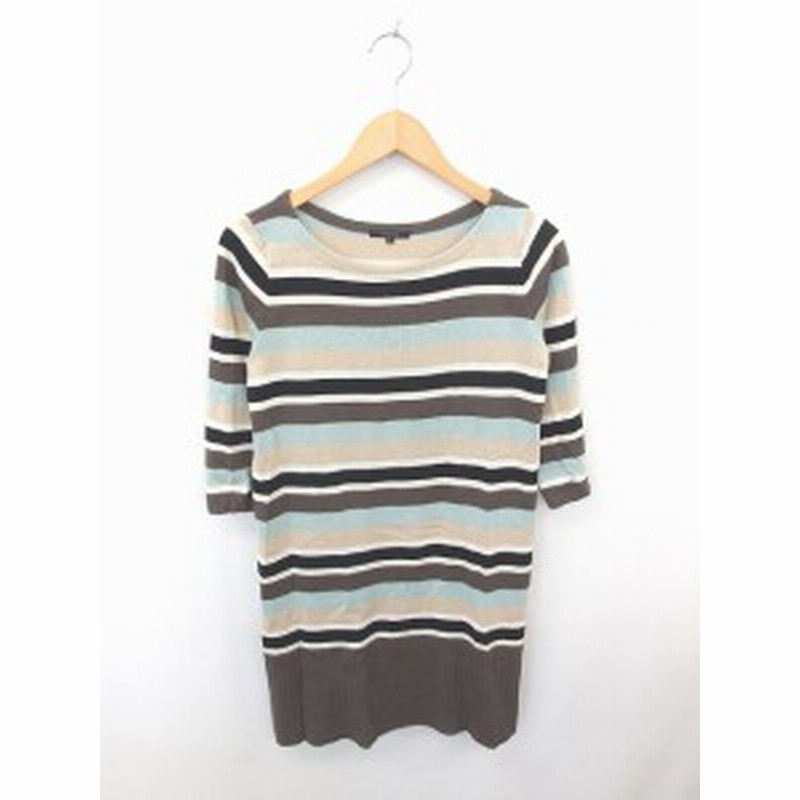 中古 ルーニィ Lounie ワンピース ニット ひざ丈 ボーダー 丸首 ウール混 七分袖 F 薄茶 青 ベージュ ライトブルー 通販 Lineポイント最大1 0 Get Lineショッピング