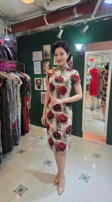 【VINTAGE 悅裳】新式改良復古旗袍  紅玫瑰短旗袍