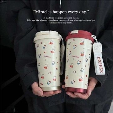 吸管咖啡杯316不銹鋼大容量簡約保溫杯可愛學生便攜奶茶貼紙水杯