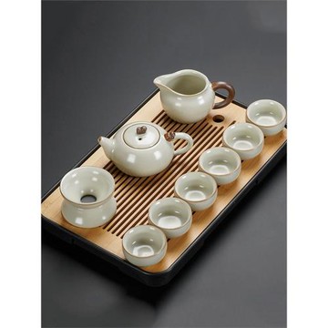 云山茶玩｜輕奢米黃汝窯茶具套裝家用辦公陶瓷茶杯功夫泡茶壺泡茶