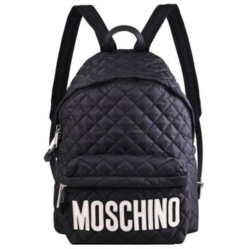 MOSCHINO 字母大LOGO菱格紋尼龍大後背包(黑/銀)