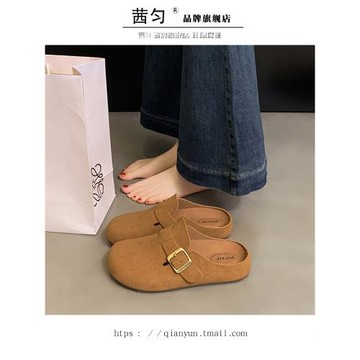 勃肯鞋女2025新款春季一腳蹬懶人平底半拖復古軟底防滑孕婦博肯鞋