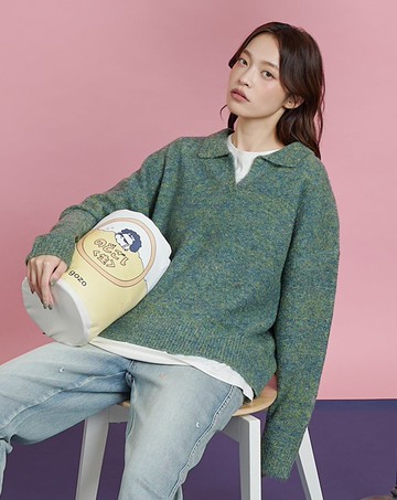 我愛啤酒羊毛圈圈紗polo領毛衣(兩色)