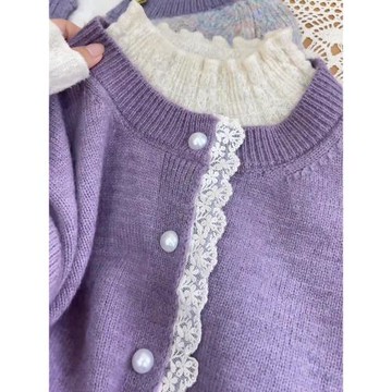 蕾絲拼接紫色毛衣服新款2025爆款女秋冬季設計感小眾超好看上衣