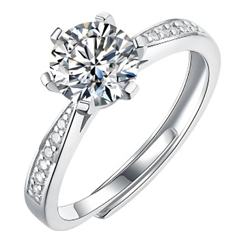 CF Diamond 女戒 莫桑鑽 微鑲六爪 D色等級 FL淨度 3EX切工 S925純銀  1克拉  A0107