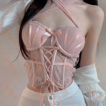 【臺灣出貨👙】法式魚骨塑腰上衣純欲性感蕾絲魚骨帶胸墊文胸罩馬甲束身絲帶套裝【伊娜美】