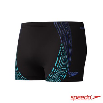 SPEEDO 官方旗艦店 男 運動四角泳褲Dou Logo 黑/鈷藍/皮克頓藍