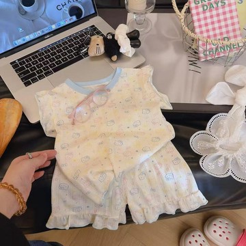 8629人循環選購💳 女童夏季純棉短袖短褲套裝 中大童家居服 吸汗透氣 韓版卡通 薄款睡衣