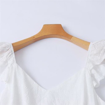 刺繡鏤空棉連衣裙  夏季新款外貿女裝時尚套頭露背荷葉邊裙31860