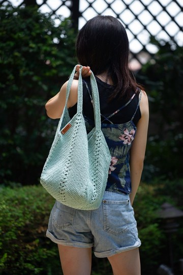花邊菜籃子渡假包 / 手工編織 (湖水綠)