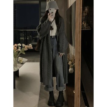 麻花針織開衫女2025春季韓系慵懶風寬松高級感顯瘦中長款毛衣外套