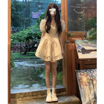 迪士尼穿搭法式初戀收腰蓬蓬裙在逃公主裙子夏季小個子連衣裙子