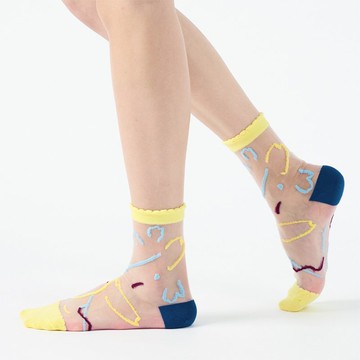 花香協奏曲 亮黃(M)透明中筒襪