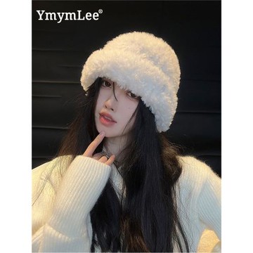 YmymLee日本設計師聯名款毛絨帽子女針織毛線帽秋冬加厚保暖護耳
