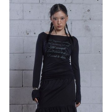 DAUSPICE DUC 字母透膚長袖上衣 Lettering Sheer Long Sleeve 2色