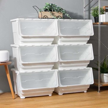 【預購】45大面寬典雅斜口上掀式可堆疊附輪加厚收納箱(54公升-6入組) 024107 全透明款