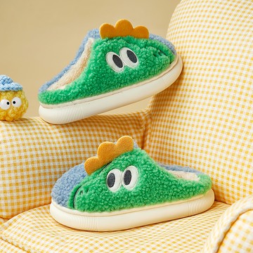 Cheerful Mario幸福瑪麗 可愛恐龍男童棉拖鞋 室內居家止滑軟底保暖男孩中大童絨毛拖鞋