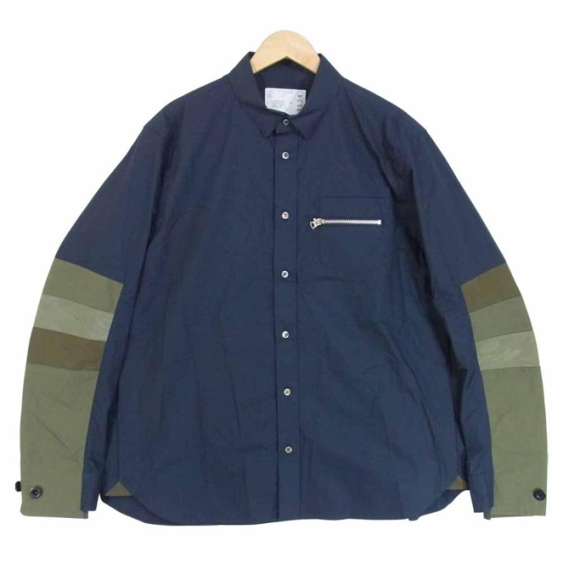 Sacai サカイ 21SS 21-02534M Typewriter Grosgrain Shirt 切替 長袖シャツ ネイビー系 3【中古】 |  LINEブランドカタログ