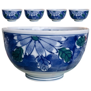 日本製禮盒碗組 二色染菊  藍色  1組  瓷碗