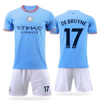 新賽季曼城主場球衣客場紀念版哈蘭德德布勞內兒童足球服套裝DIY