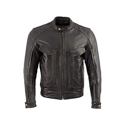 Xelement B7496 'Bandit' Men's Retro Distressed Brown Leather Jacket with X-