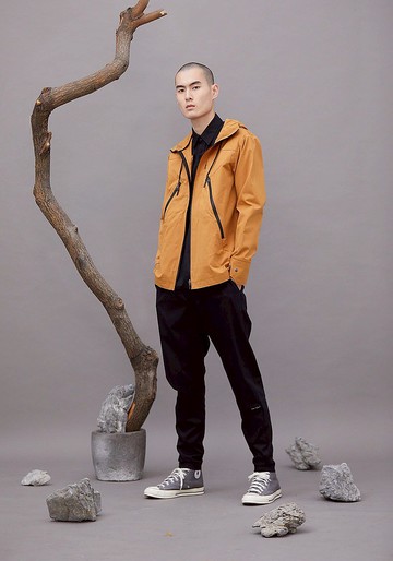 六角括號連帽外套 - 土黃