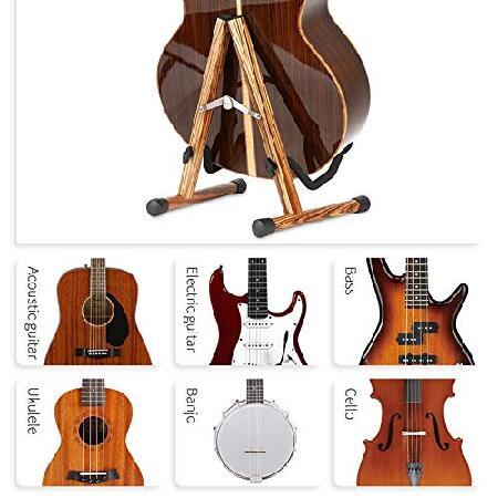 SNIGJAT Acoustic Guitar Stand, Wooden Guitar Stand with Tiger Grain, Floor Electric Guitar Stand with Foam, A-Frame Folding Guitar Stand for Bass, Cel