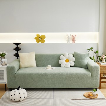 好物良品 短毛保暖系列 防貓抓系列 高彈力立體提花彈力沙發罩 附抱枕套 + 泡棉條  一人座  抹茶綠  1件