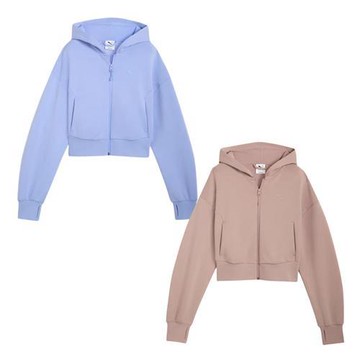 Puma 連帽外套 女裝 防曬 短版 PUMATECH 藍紫/粉【運動世界】63457160/63457188