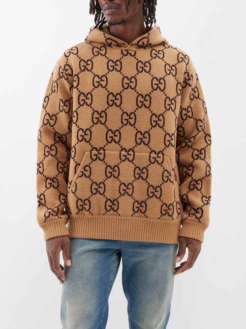 Gucci - GG-jacquard Wool-blend Hoodie - Mens - Camel